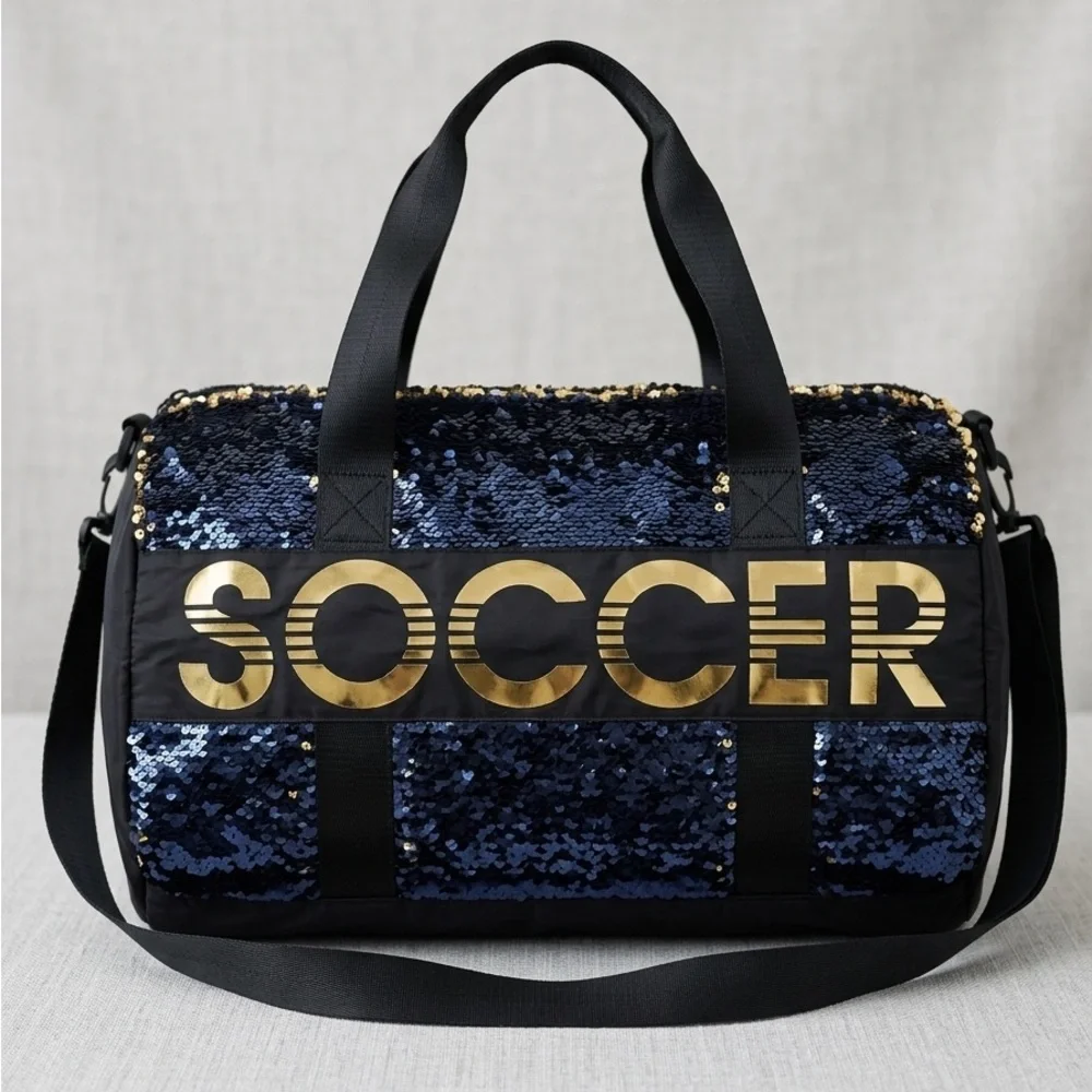 Justice Navy Sequin & Gold Soccer Weekender Bag